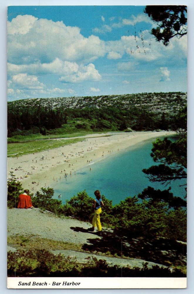 1976 Bar Harbor Maine Postcard Sand Beach Acadia National Park Cliff Ocean Drive-image