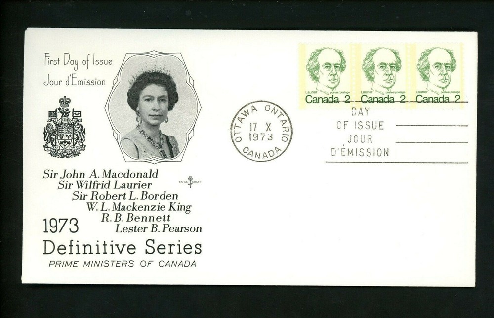 Postal History Canada Rose Craft FDC #587 Laurier Queen Elizabeth 1973
