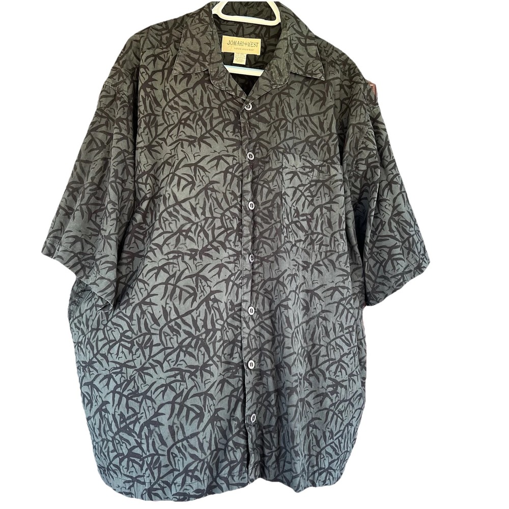Johari West Shirt Mens 3XL Short Sleeve Button Black Floral Palm Trees Hawaiian