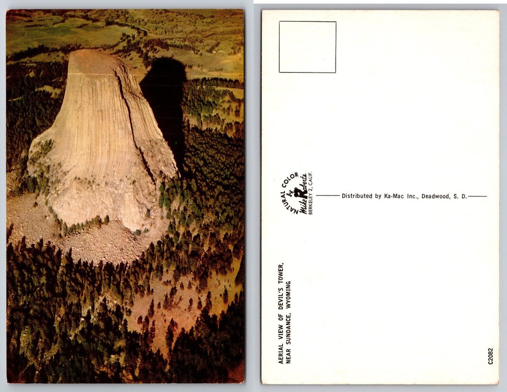 Vintage Devil's Tower Wyoming Aerial View Postcard Mike Roberts Chrome C2082