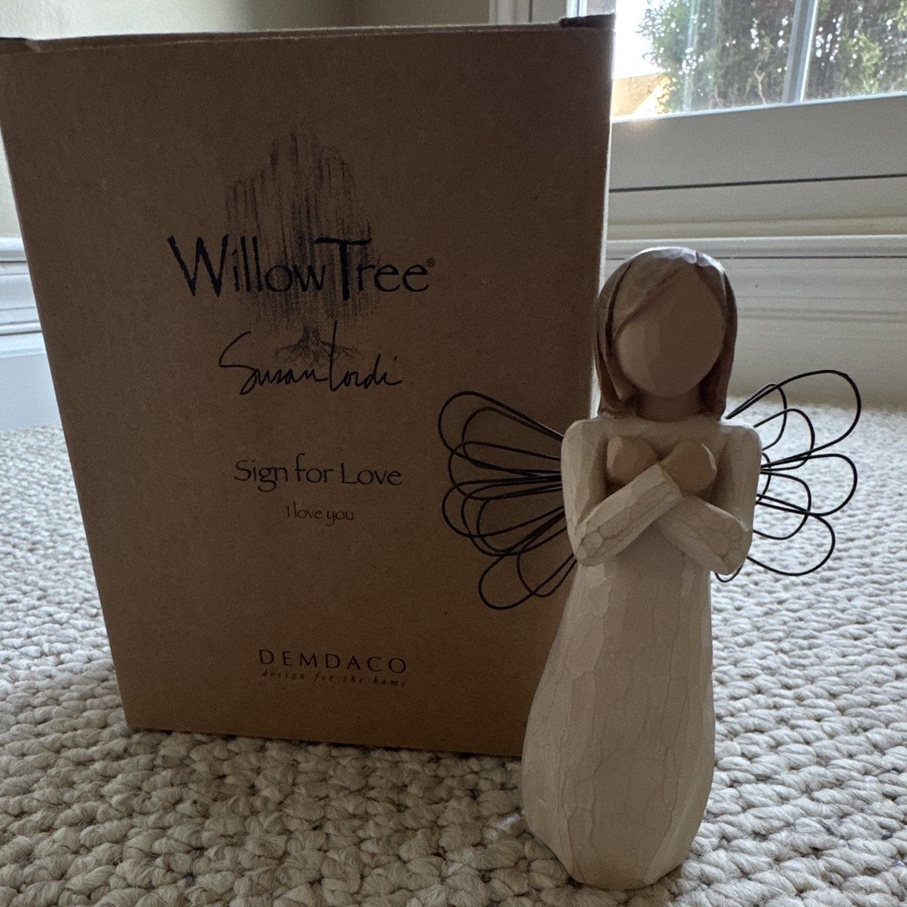 Willow Tree Susan Lordi Sign for Love Angel Figurine Resin/Metal Free Standing