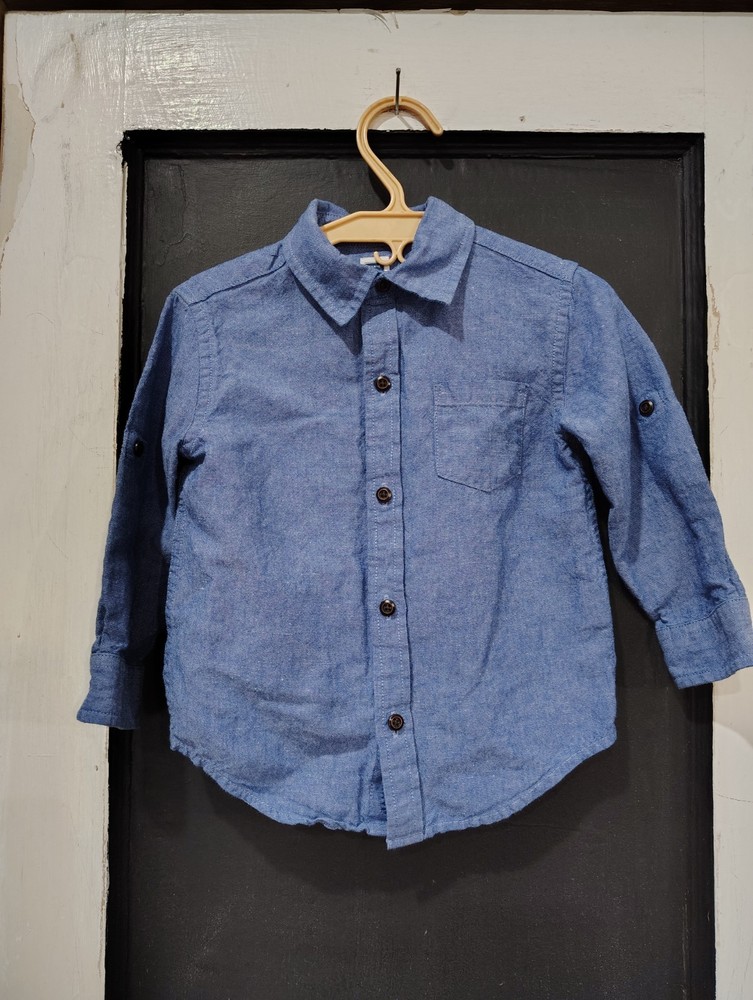 toddler boys Janie and jack blue chambray long sleeve button up size 18/24 month