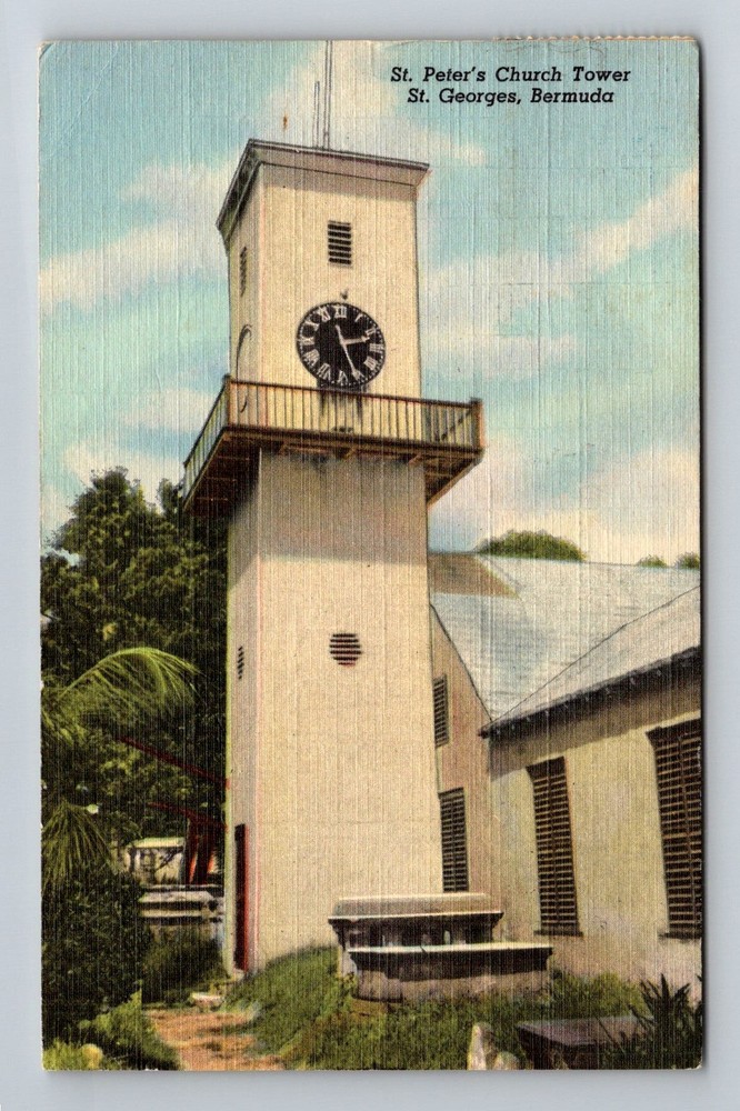 Bermuda- St George's St Peter's Church Clock Tower Old PC Vintage c1950 Postcard