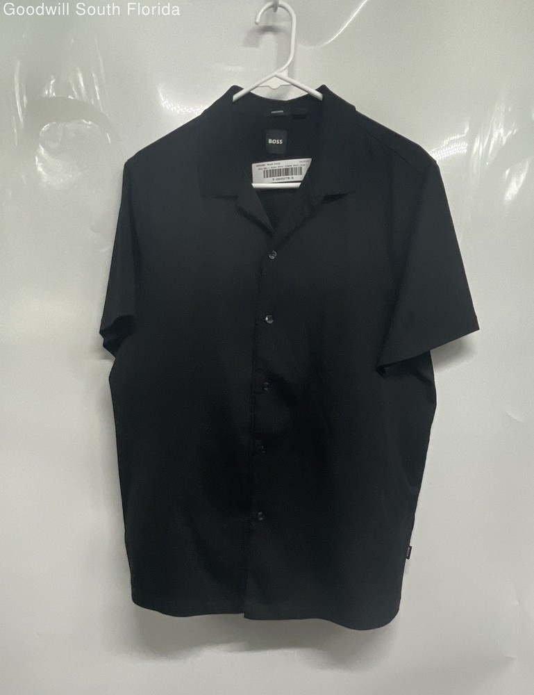 Hugo Boss Mens Black Cotton Short Sleeve Regular Fit Button-Up Shirt Size L