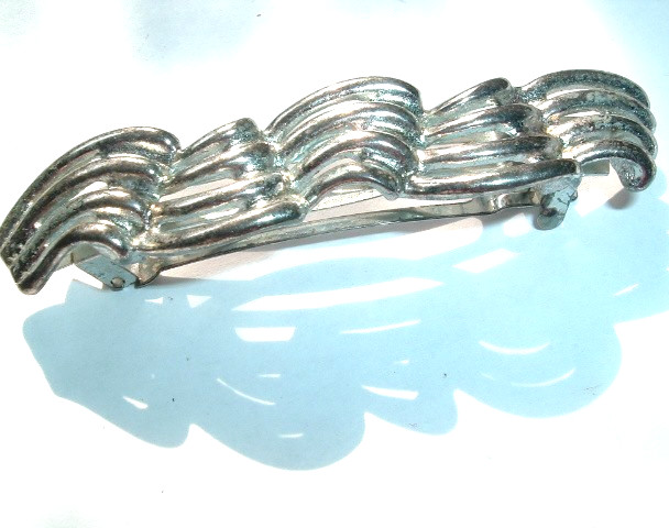 Vintage Made In France Wavy Silvertone Hair Barrette