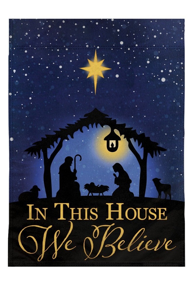 We Believe Manger Garden Flag 12x18in Double-Sided Christian Yard Outdoor Decor