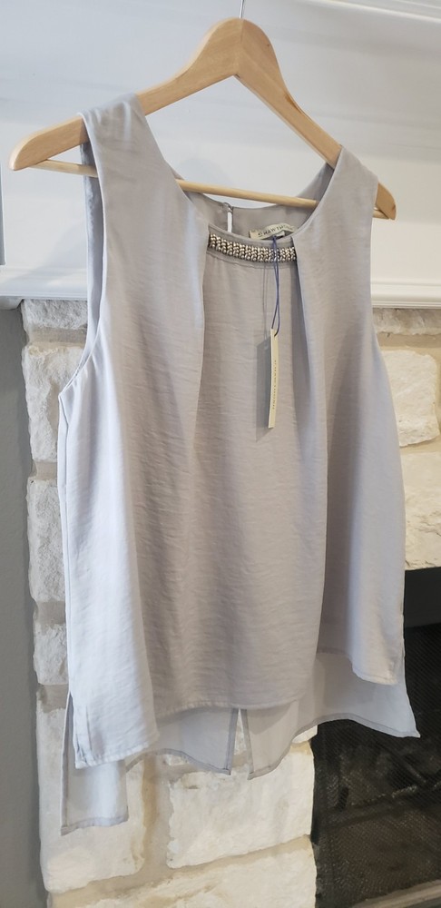 NWT 41Hawthorn Sleeveless Blouse w/ Emblished Collar Gray Sz. L