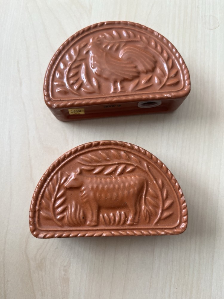 Vintage Cow Rooster Terra Cotta Farm Salt & Pepper Shakers Avon Weiss Brazil