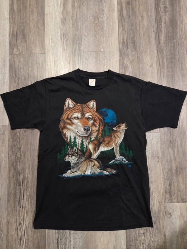 Vintage VTG Jerzees 90s Wolf Mountain Nature Graphic T-Shirt Men's L