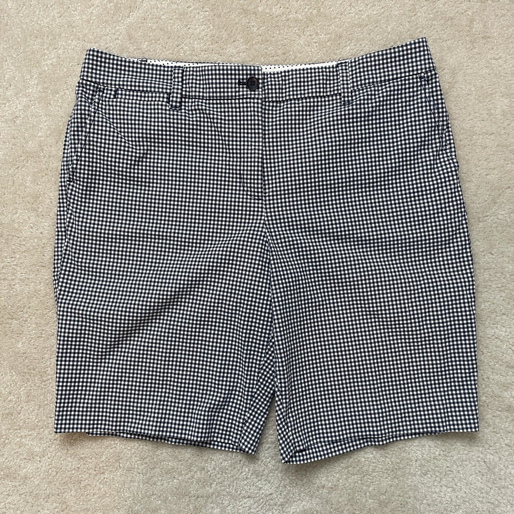 Talbots Gingham Perfect Shorts Womens 14 Blue White Gingham Stretch Bermuda