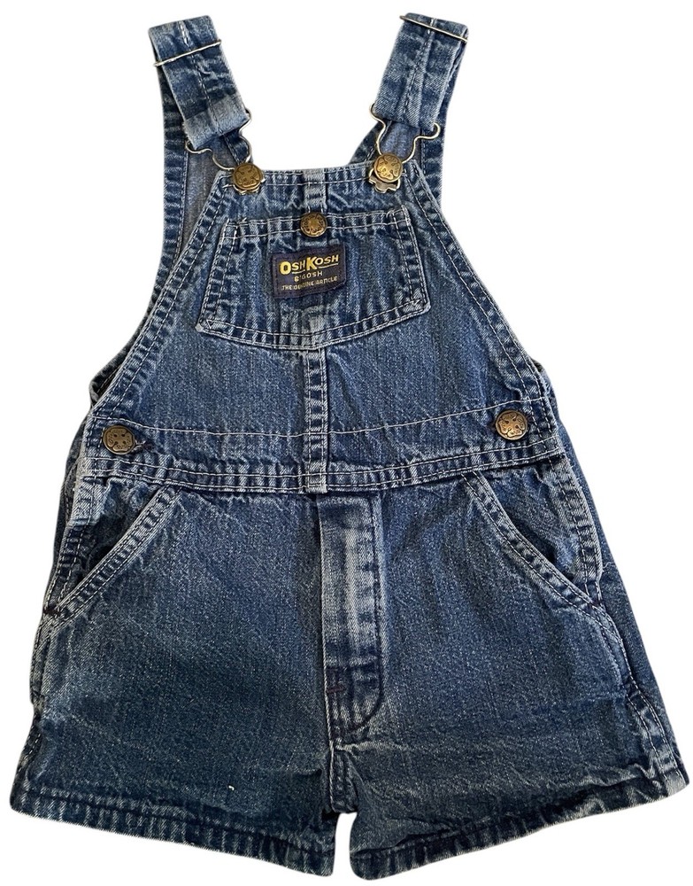 Osh Kosh B'Gosh Rare Vintage Denim Vestbak Overalls Shortalls Sz 3T Toddler Baby