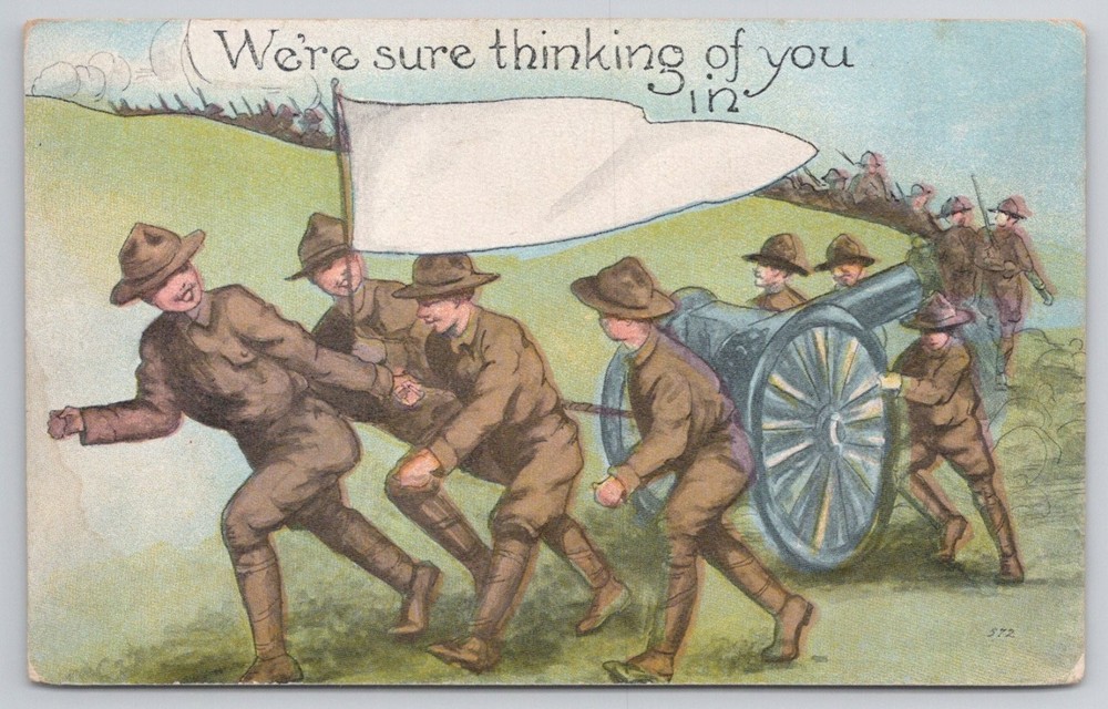 WWI Era US Soldiers Pulling Cannon 