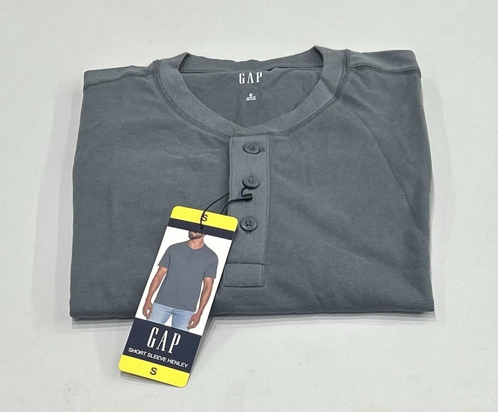GAP Men’s Short Sleeve Henley Tee, Blue (Gray), Size S
