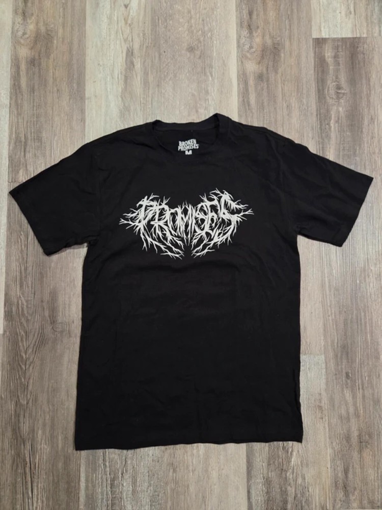 Y2K Grunge Style Broken Promises Graphic T-Shirt Black Grim Reaper Men's M