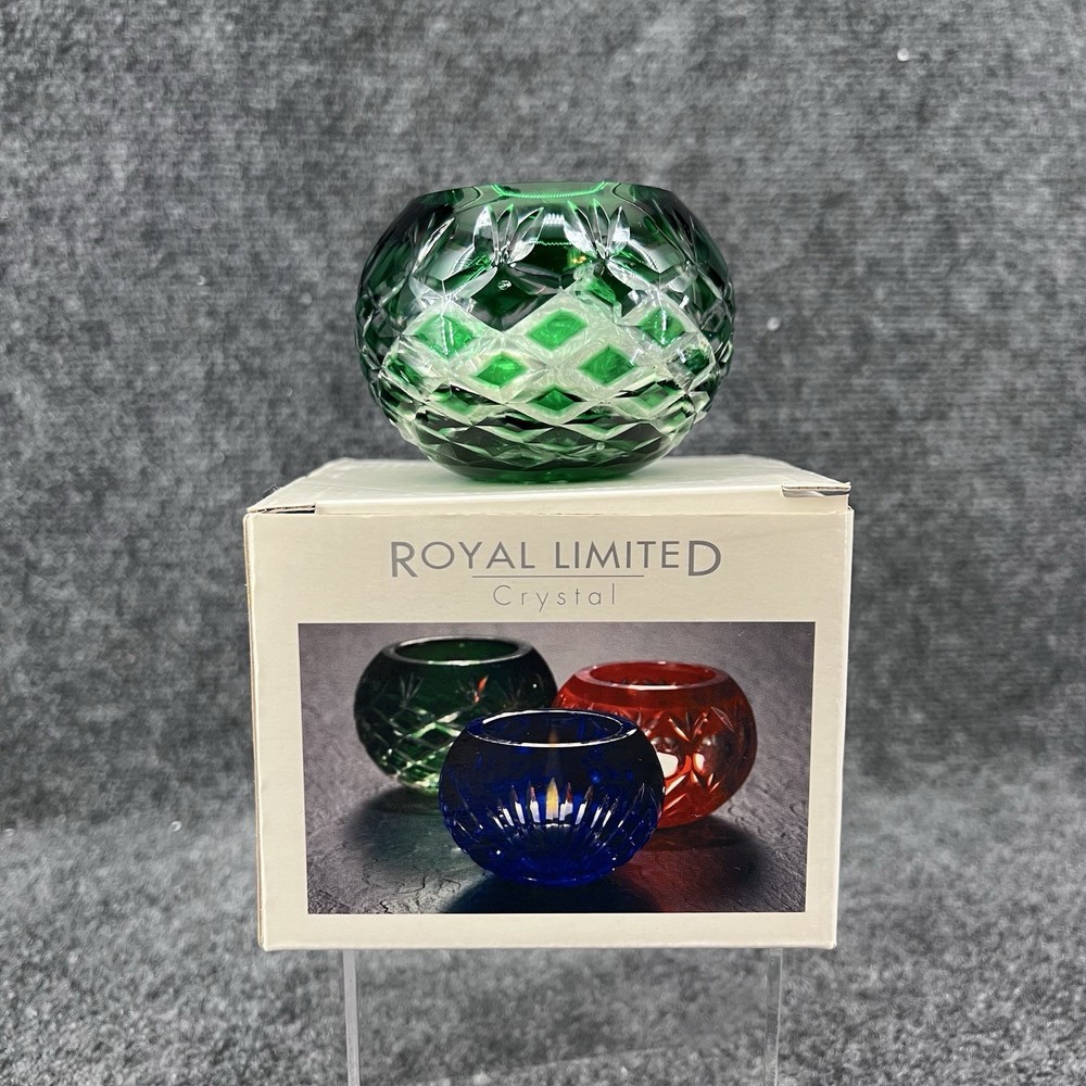 Royal Limited Emerald Green Crystal Cut Votive Candle Holder Bohemian New In Box