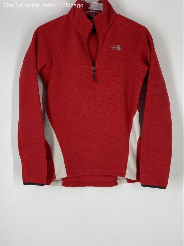The North Face Womens Red White Long Sleeve Fleece Quarter-Zip Jacket Size M