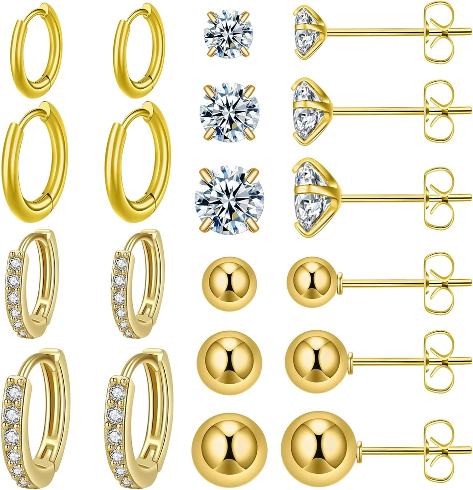 Surgical Steel Earrings Sets for Multiple Piercing Lightweight Small Huggie Hoop