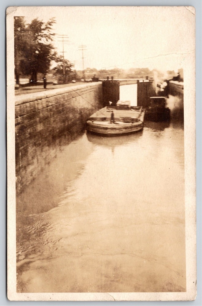 RPPC~Birdseye Ship In Panama Canal~Real Photo Postcard