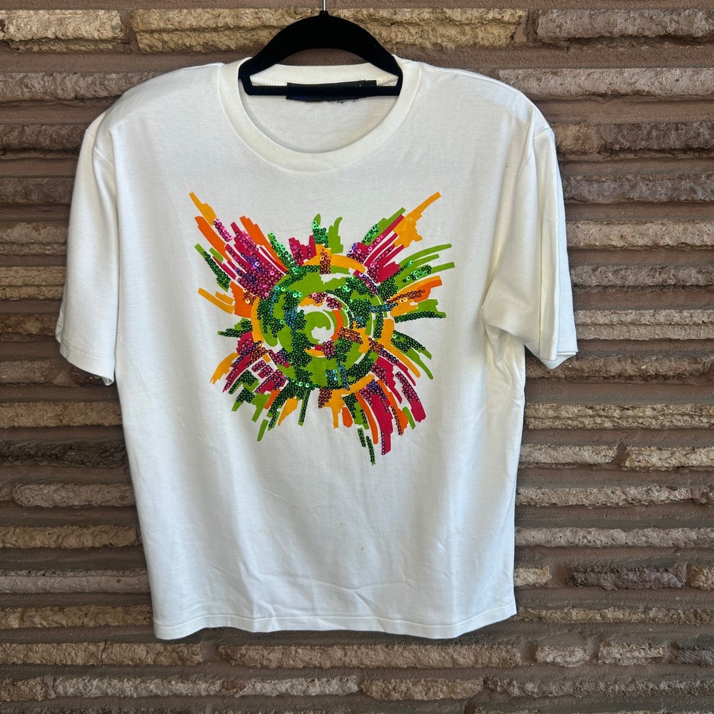 I.B. Diffusion T-Shirt Vintage 90s Colorful Sequins Explosion Short Sleeve Small