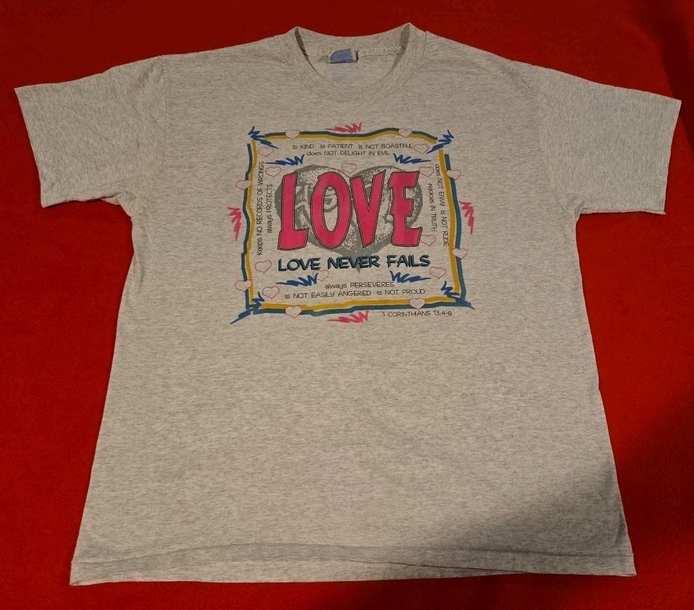 Vintage 1990s LOVE 1 Corinthians 13 Inspirational Single Stitch T-Shirt Size Large