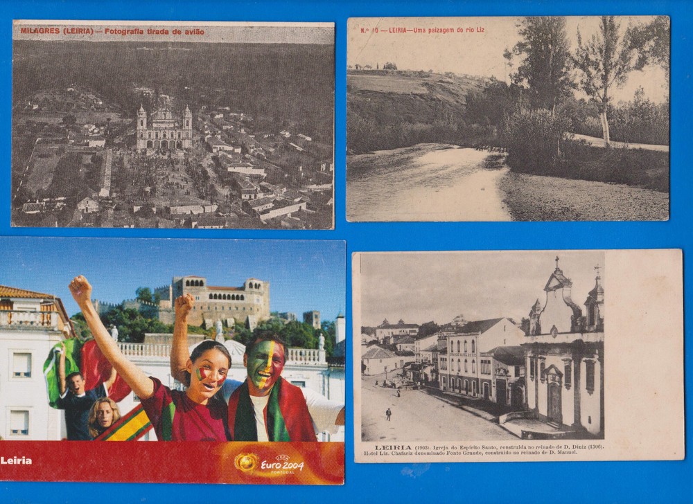 LEIRIA, SET OF 3 vintage postcards and Euro Uefa Futebol 2004 promocard