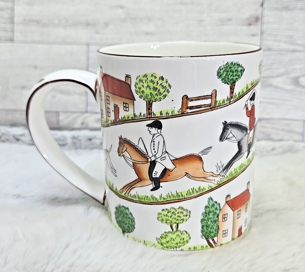 Crown Staffordshire Fox Hunting Scene Mug Large 4 inch Equestrian England Horse
