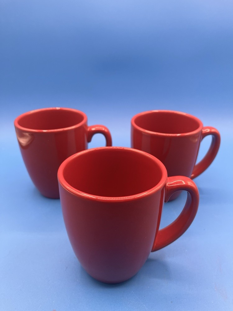 (3) Corelle Coordinates Stoneware Classic Cafe Coffee Cup Mugs - Red