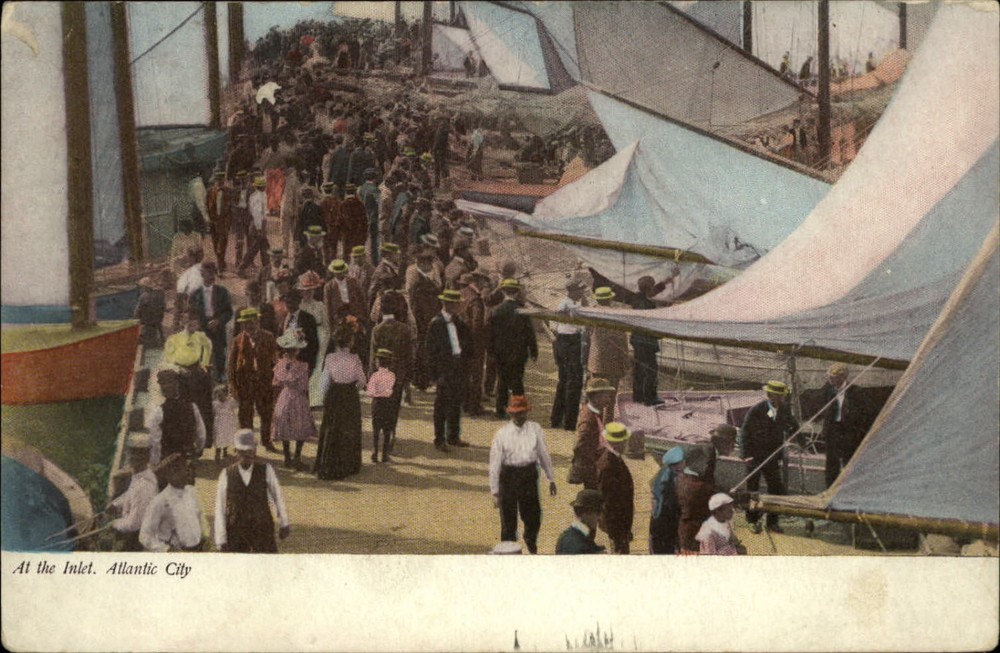 Ships sails pier ~ Inlet Atlantic City NJ ~ J Murray Jordan Publ  c1905 postcard