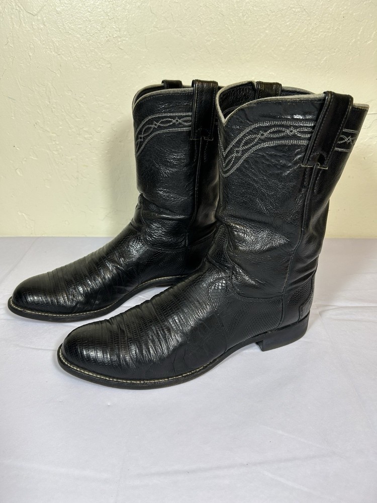 Justin Men's 3112 Tegu Lizard Western Cowboy Roper Boots Size 9.5 D