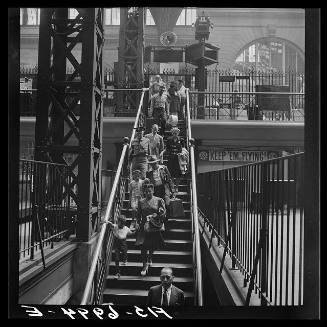 Photo:New York NY Pennsylvania Railroad Station Stairway to Trains 1942
