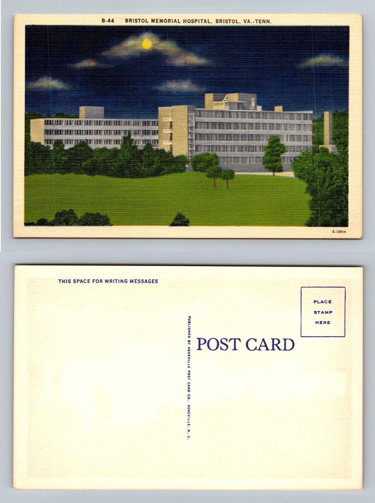 Bristol, VA-Virginia, Bristol Memorial Hospital Night View Vintage Postcard