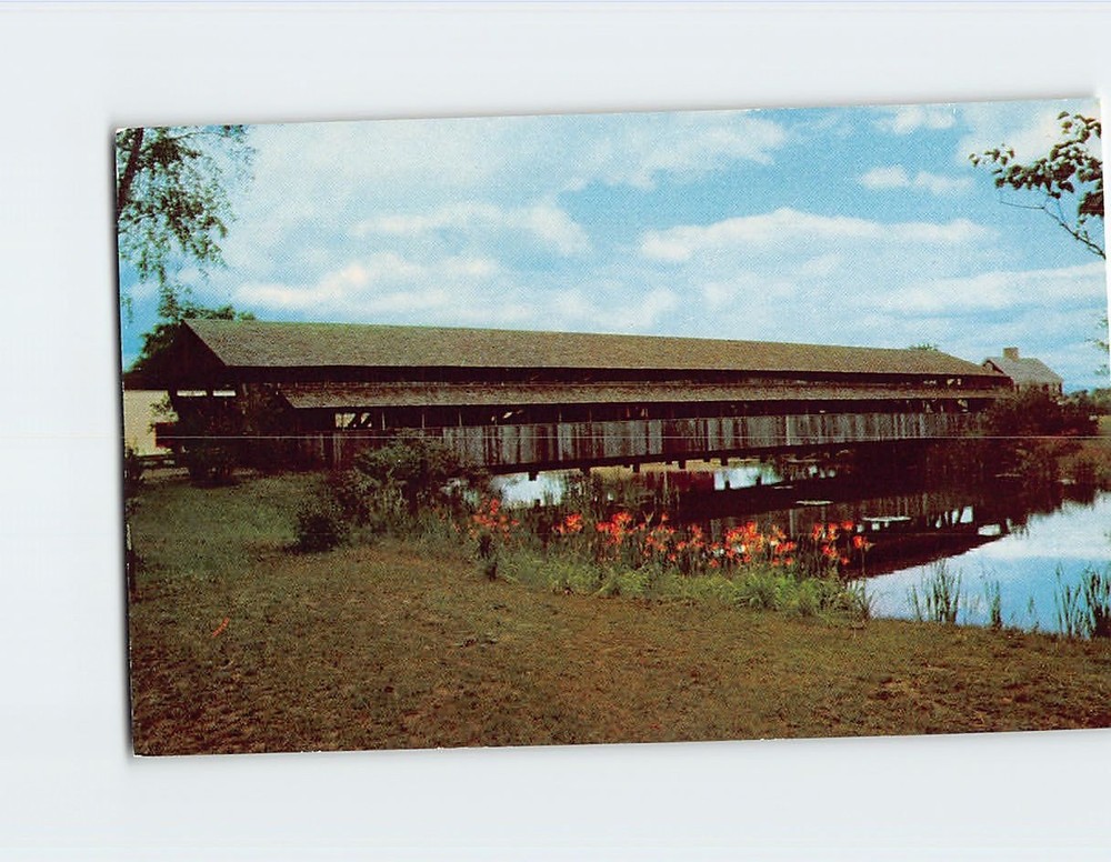 Postcard Covered Bridge Double Land and Pedestrian Walk Vermont USA