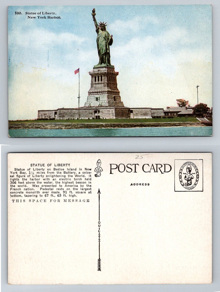New York City NY, Statue of Liberty Harbor View Landmark Vintage Postcard