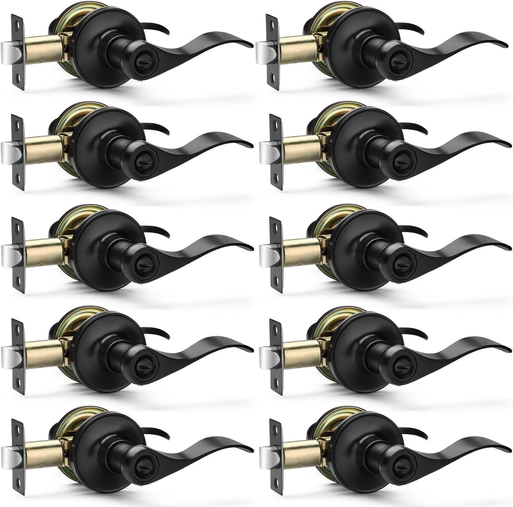10 Pack Matte Black Door Handles Privacy Door Levers, Heavy Duty Bed and Bath Do