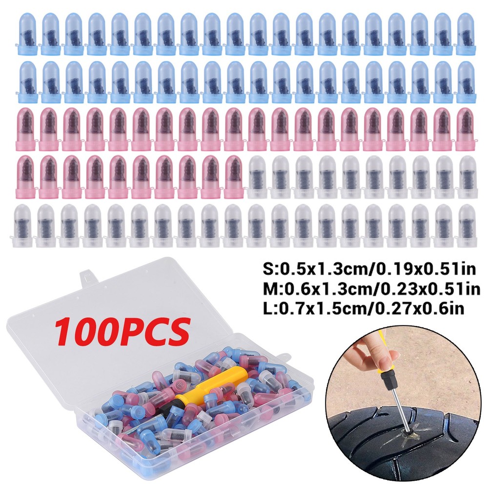 100Pcs Tire Repair Rubber Nails Tyre Puncture w/ Screwdriver Repair Screws Kit
