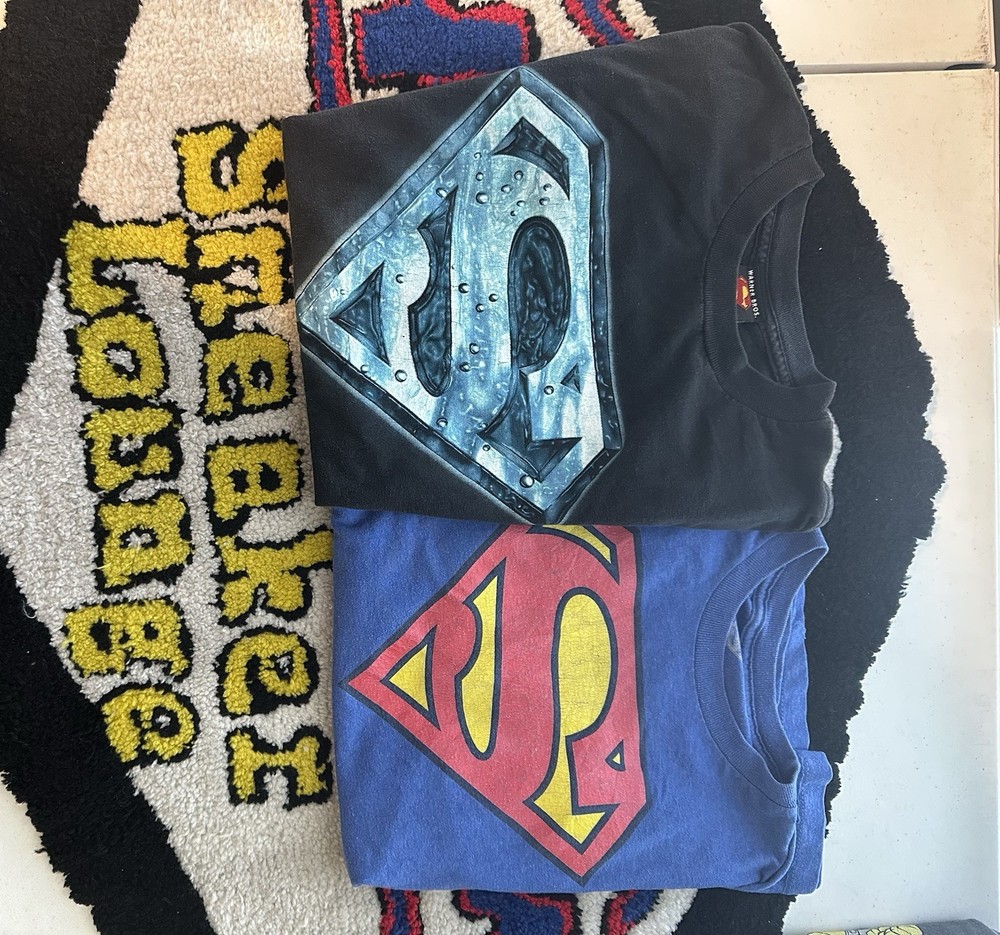 VTG 2001 Warner Bros Superman Tee Lot (2) Adult XL & Medium Color Black & Blue