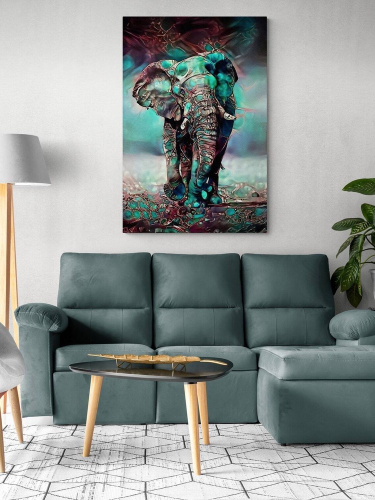 Green Blue Tones Elephant Wall Art Canvas Unframed Print Art