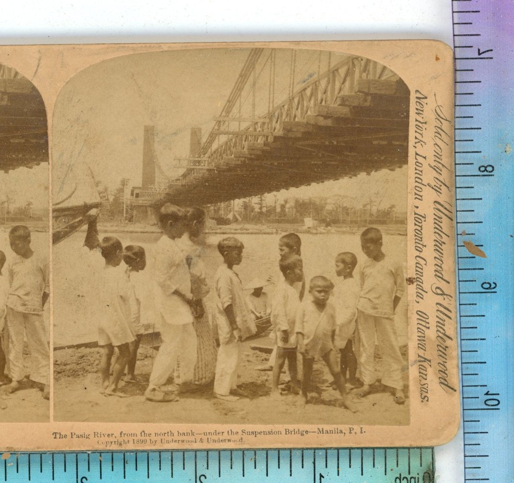 Pasig River Under Suspension Bridge Manila Philippines Underwood Stereoview