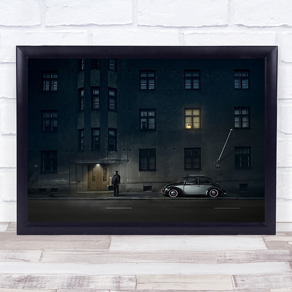 Beetle City Journey Loneliness Night Street Suitcase Volkswagen Vw Art Print
