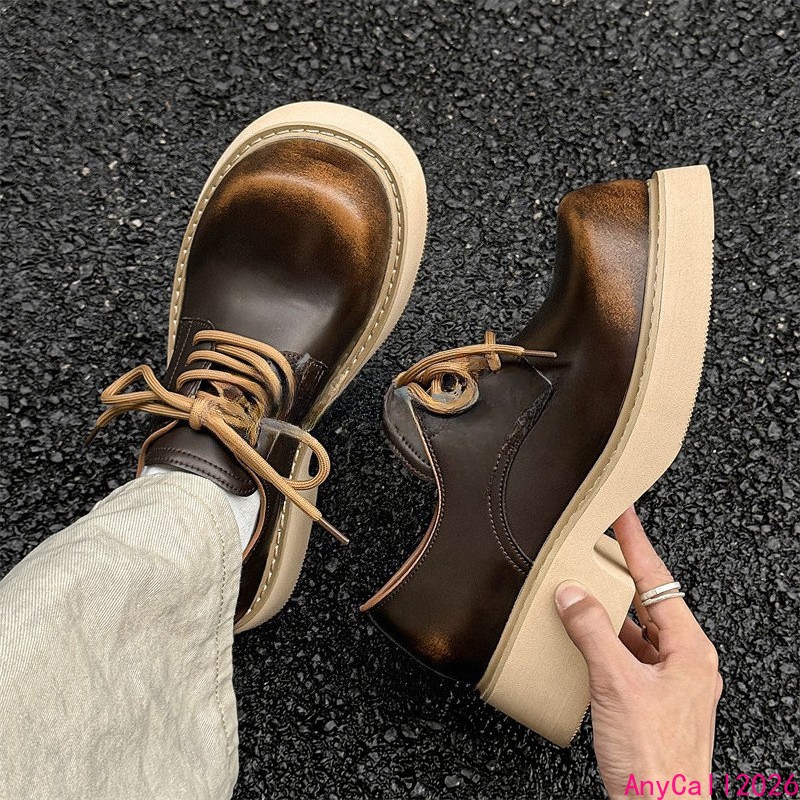 Men's Big Round Toe Platform Derby Leather Shoes Fashion Formal Extra Wide Foot