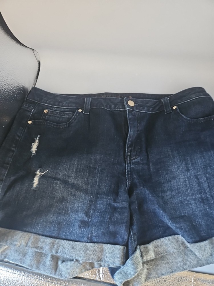Jennifer Lopez Womens Denim Shorts Size 14 Blue Distressed Mid Rise Rolled Cuff