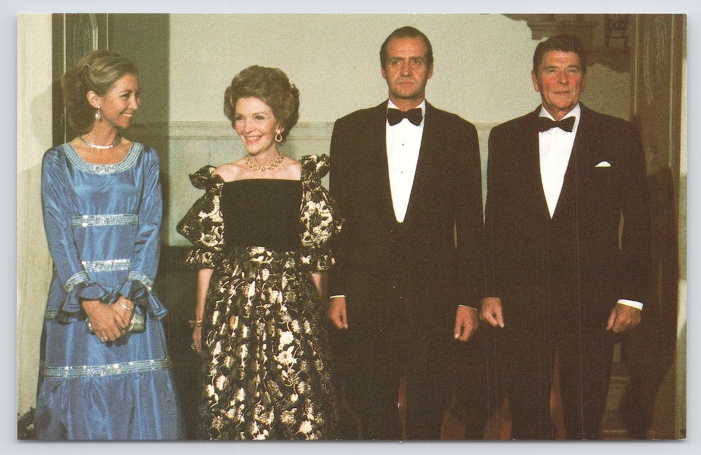 King Juan Carlos-Sophia with President Ronald & Nancy Reagan~1981 Postcard