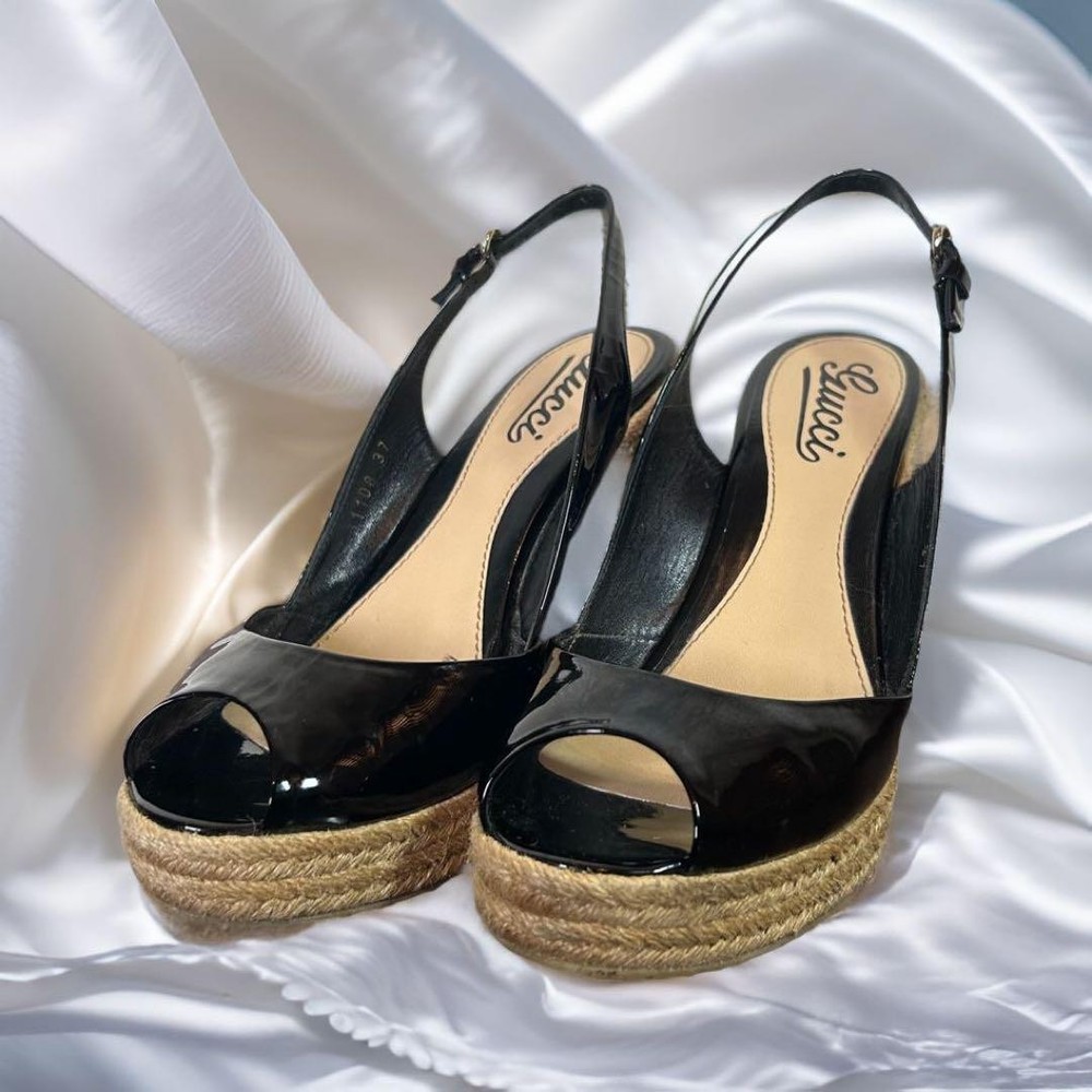 Gucci Black Heel Mule Sandals Size 37 Women Ag1135 Pre-Owned