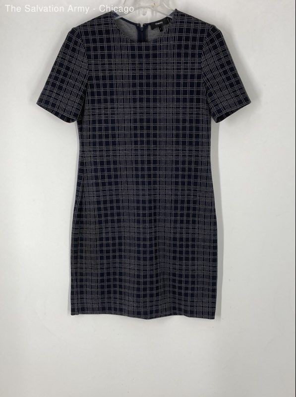 Theory Womens Black Plaid Short Sleeve Back Zip Casual Sheath Dress Size 4