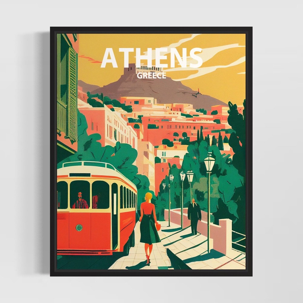 Athens Retro Art Print Athens Wall Art Illustration Athens Vintage Minimal
