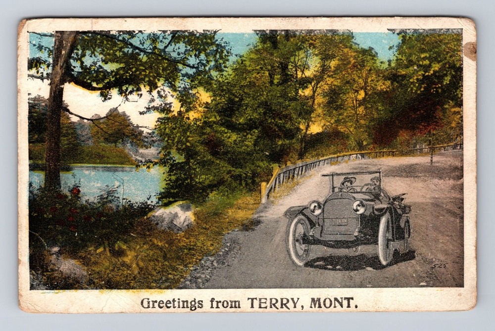 Terry MT-Montana, Greetings, Vintage Car, Vintage Postcard