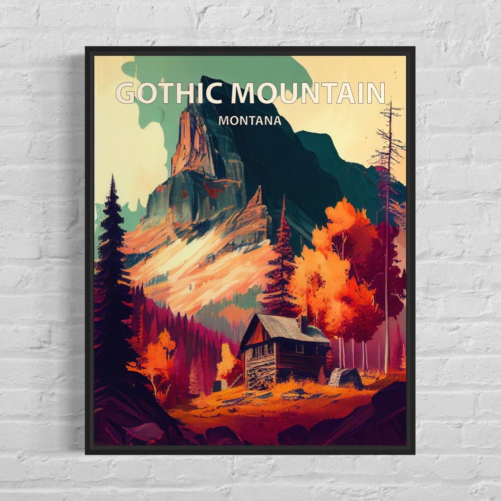 Gothic Mountain Montana Retro Art Print Gothic Mountain Wall Art Painting