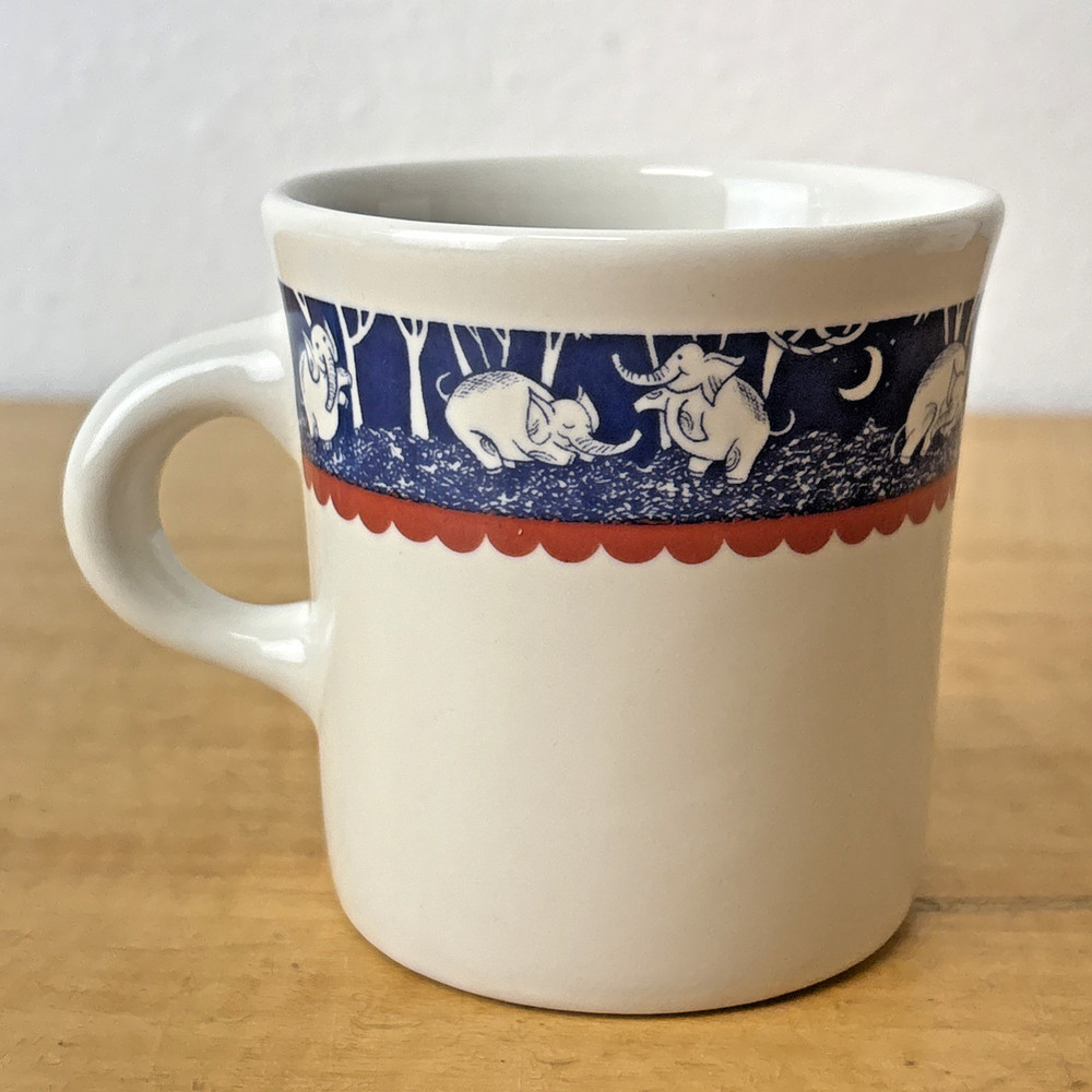 Vtg Rare Fishs Eddy Red Blue Elephant Trees Mug Excellent Condition