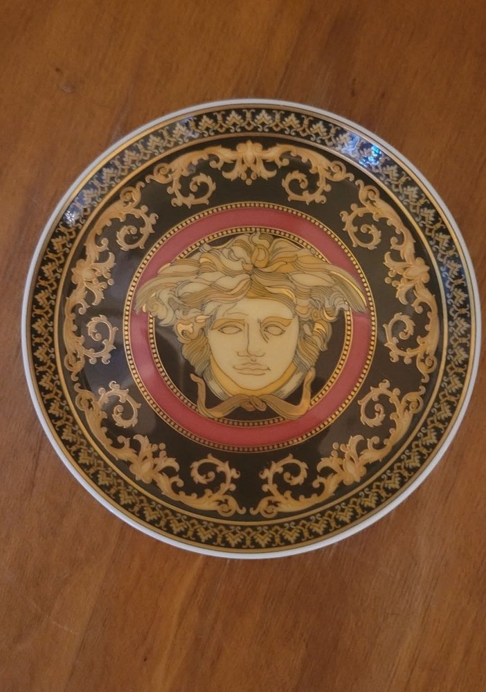Versace Mini Bone Plate Coaster Rosenthal Medusa Red Black Gold Germany Studio