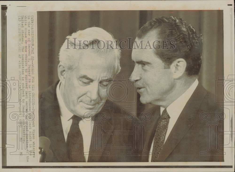 1969 Press Photo President Nixon and Chief Justice Warren Burger in Washington